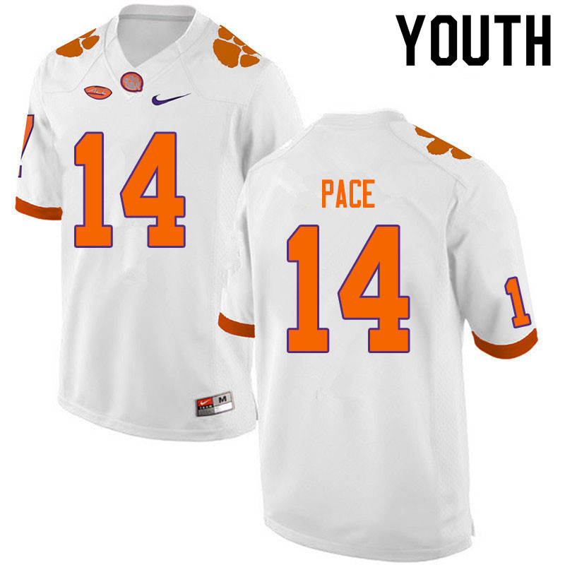 Youth #14 Kobe Pace Clemson Tigers College Football Jerseys Sale-White - Click Image to Close
